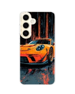 Etui do Samsung Galaxy S24 Plus z MagSafe przeźroczyste, silikonowe Flexi, Szybkie Auta, Pomarańczowa 911