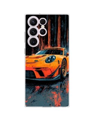 Etui do Samsung Galaxy S23 Ultra przeźroczyste, silikonowe Flexi, Szybkie Auta, Pomarańczowa 911