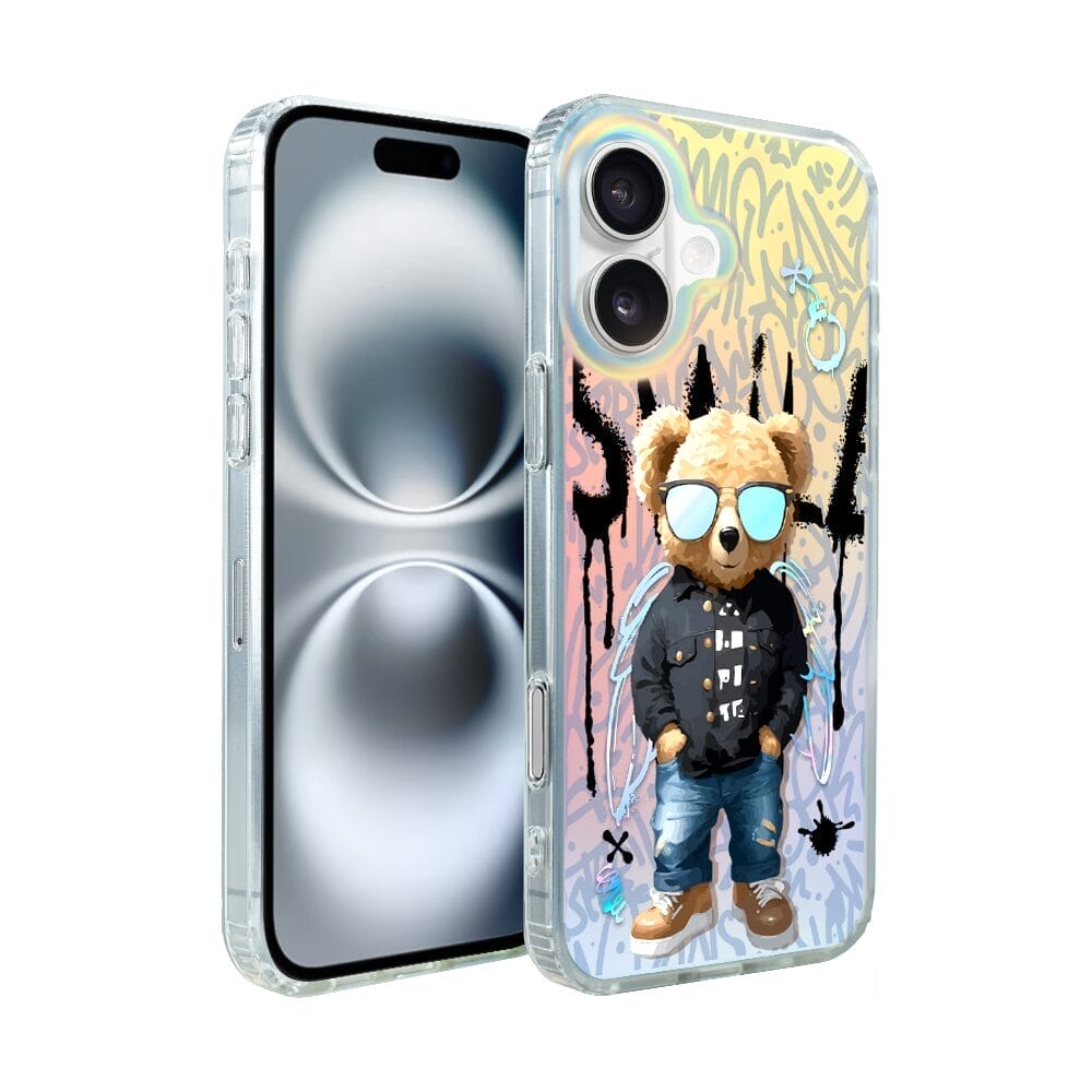Etui do iPhone 16 IBIZU California Sunset, zmieniające kolor, Graffiti Boy, artystyczny miś