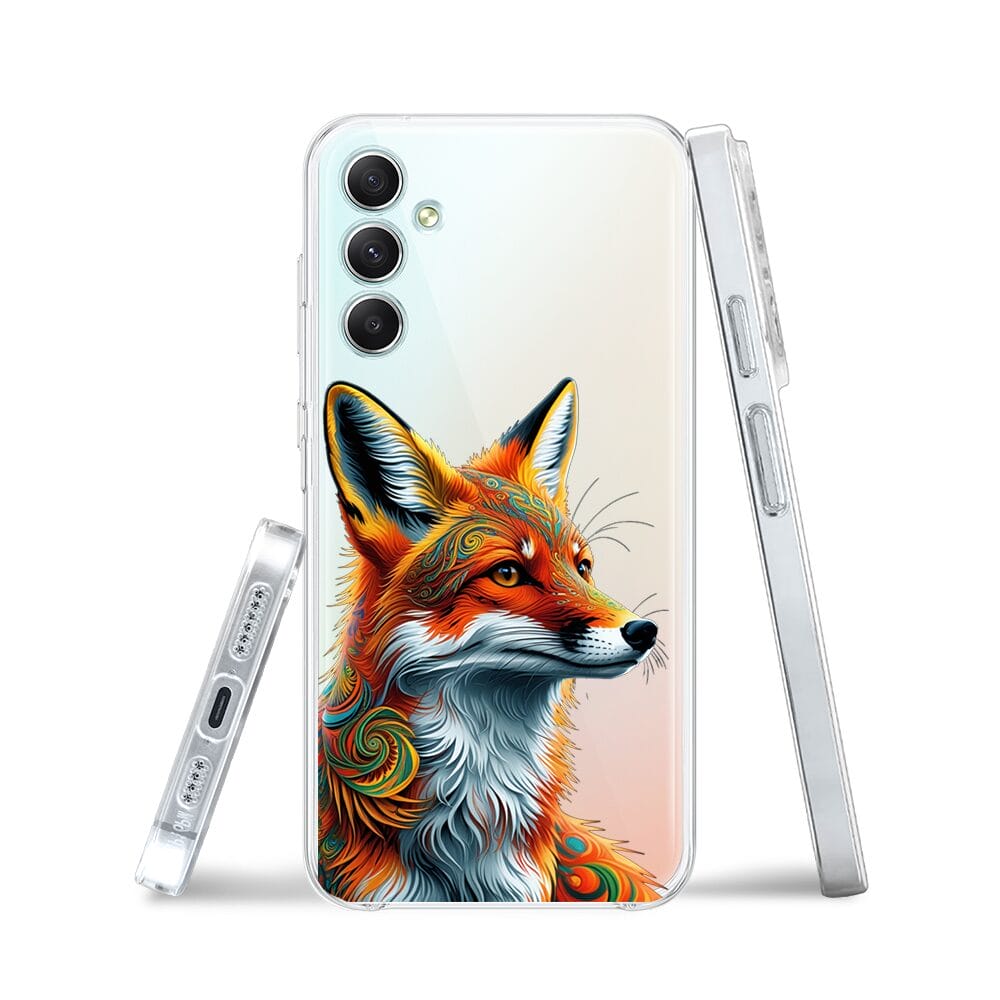 Etui do Samsung Galaxy A34 5G przeźroczyste, silikonowe Flexi, Dzika Mandala, Twarz lisa - obrazek 3