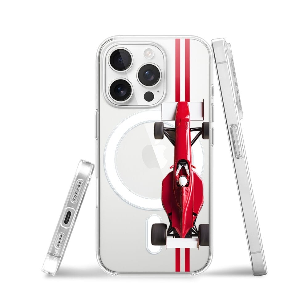 Etui do iPhone 13 Pro z MagSafe przeźroczyste, silikonowe Flexi, Szybkie Auta, czerwone F1 - obrazek 3