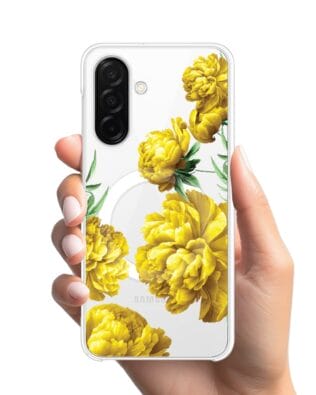 Etui do Samsung Galaxy A26 5G z MagSafe przeźroczyste, silikonowe Flexi, żółte piwonie