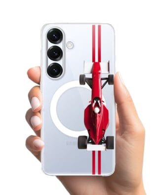 Etui do Samsung Galaxy S25 Plus z MagSafe przeźroczyste, silikonowe Flexi, Szybkie Auta, czerwone F1