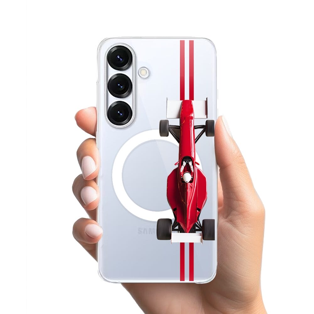 Etui do Samsung Galaxy S25 Plus z MagSafe przeźroczyste, silikonowe Flexi, Szybkie Auta, czerwone F1 - obrazek 2