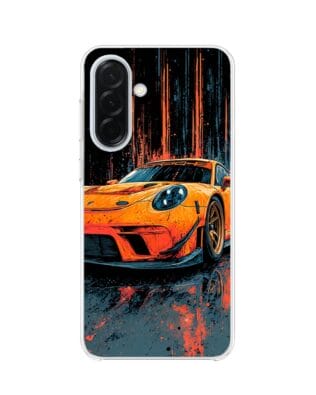 Etui do Samsung Galaxy A36 5G z MagSafe przeźroczyste, silikonowe Flexi, Szybkie Auta, Pomarańczowa 911