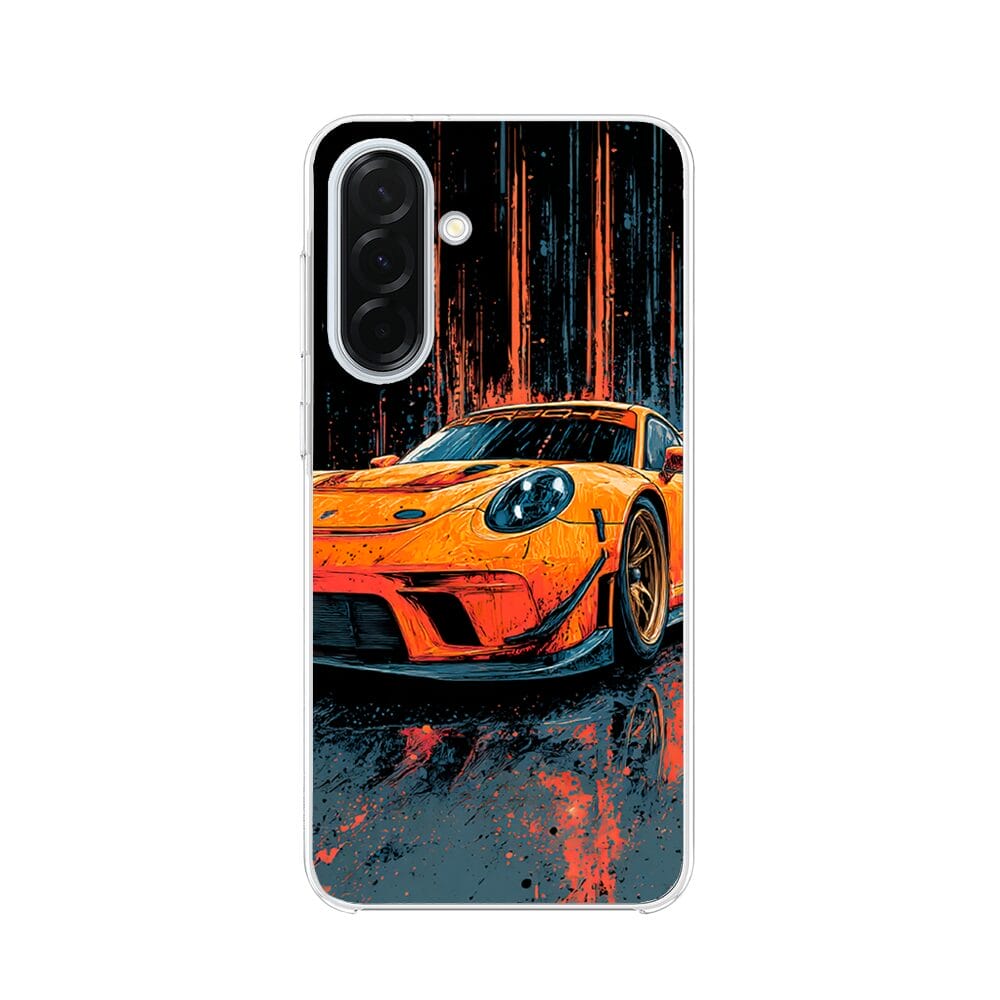 Etui do Samsung Galaxy A36 5G z MagSafe przeźroczyste, silikonowe Flexi, Szybkie Auta, Pomarańczowa 911