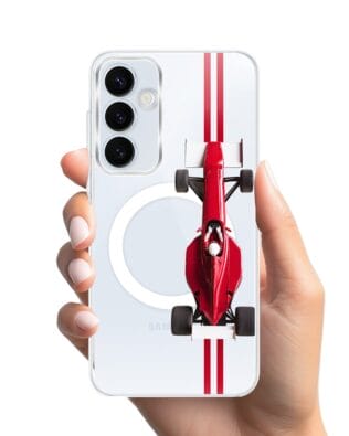 Etui do Samsung Galaxy A55 5G z MagSafe przeźroczyste, silikonowe Flexi, Szybkie Auta, czerwone F1