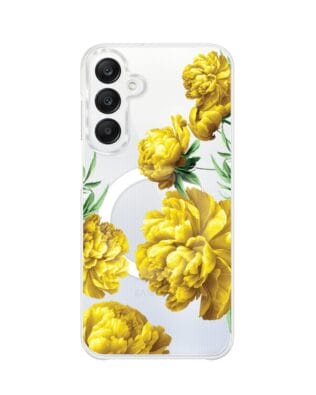 Etui do Samsung Galaxy A25 5G z MagSafe przeźroczyste, silikonowe Flexi, żółte piwonie