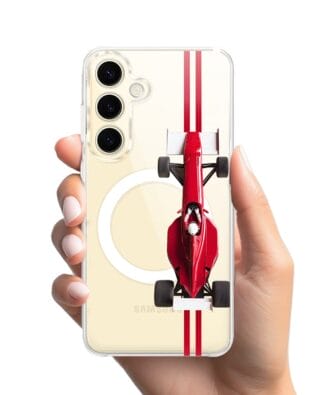 Etui do Samsung Galaxy S24 z MagSafe przeźroczyste, silikonowe Flexi, Szybkie Auta, czerwone F1