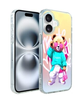 Etui do iPhone 16 IBIZU California Sunset, zmieniające kolor, Pink Queen, stylowy miś