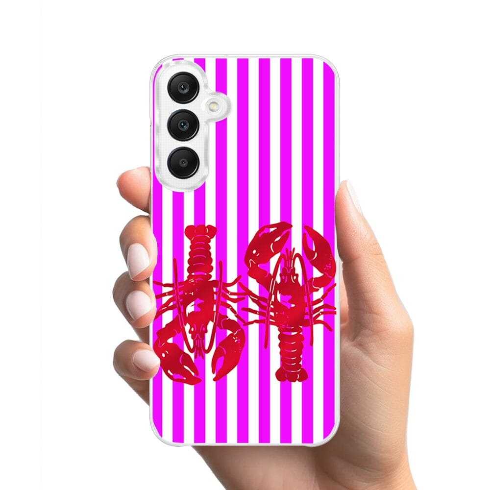 Etui do Samsung Galaxy A25 5G z MagSafe przeźroczyste, silikonowe Flexi, kraby z różowymi paskami - obrazek 2