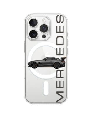 Etui do iPhone 14 Pro Max z MagSafe przeźroczyste, silikonowe Flexi, Szybkie Auta, Stalowe AMG-GT