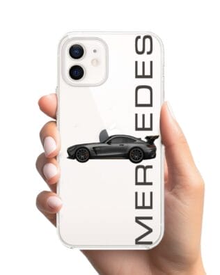 Etui do iPhone 12 Mini przeźroczyste, silikonowe Flexi, Szybkie Auta, Stalowe AMG-GT