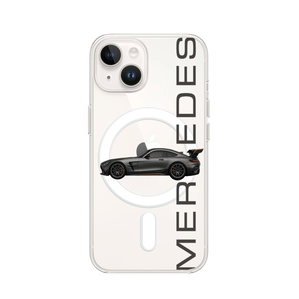 Etui do iPhone 13 z MagSafe przeźroczyste, silikonowe Flexi, Szybkie Auta, Stalowe AMG-GT