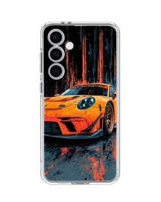 Etui do Samsung Galaxy S24 FE przeźroczyste, silikonowe Flexi, Szybkie Auta, Pomarańczowa 911