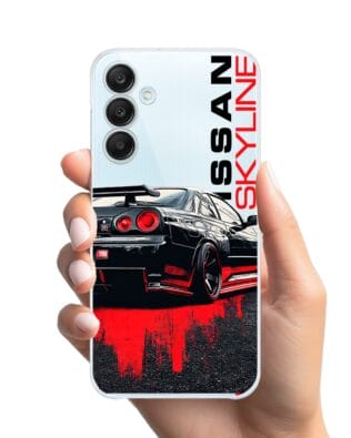 Etui do Samsung Galaxy M35 5G przeźroczyste, silikonowe Flexi, Szybkie Auta, czarny Skyline