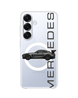 Etui do Samsung Galaxy S25 z MagSafe przeźroczyste, silikonowe Flexi, Szybkie Auta, Stalowe AMG-GT