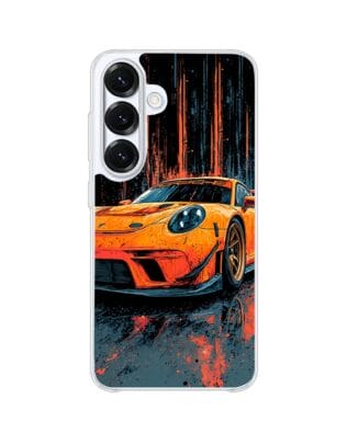 Etui do Samsung Galaxy S25 Plus z MagSafe przeźroczyste, silikonowe Flexi, Szybkie Auta, Pomarańczowa 911