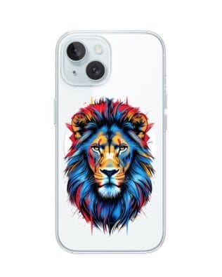 Etui do iPhone 15 Plus z MagSafe przeźroczyste, silikonowe Flexi, Dzika Mandala, Lew