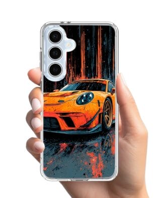 Etui do Samsung Galaxy S24 FE z MagSafe przeźroczyste, silikonowe Flexi, Szybkie Auta, Pomarańczowa 911