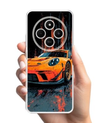 Etui do Xiaomi POCO C75 przeźroczyste, silikonowe Flexi, Szybkie Auta, Pomarańczowa 911