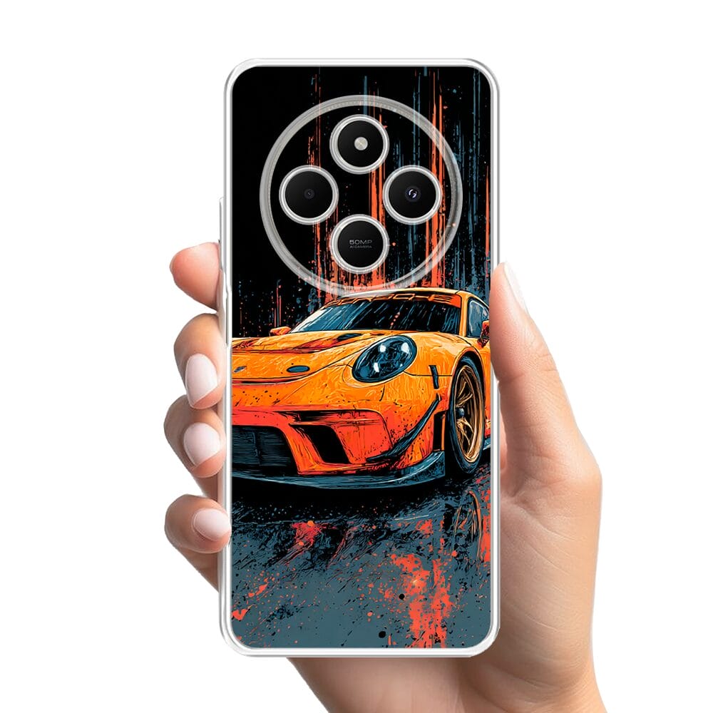 Etui do Xiaomi POCO C75 przeźroczyste, silikonowe Flexi, Szybkie Auta, Pomarańczowa 911 - obrazek 2