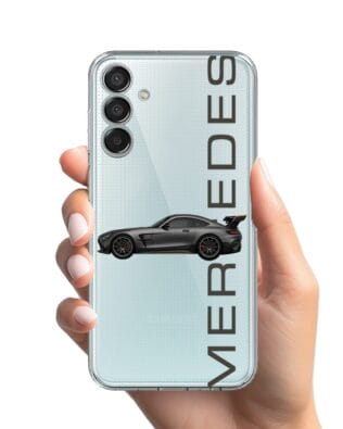 Etui do Samsung Galaxy M15 5G przeźroczyste, silikonowe Flexi, Szybkie Auta, Stalowe AMG-GT