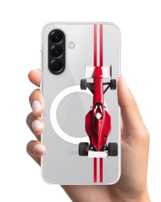 Etui do Samsung Galaxy A56 5G z MagSafe przeźroczyste, silikonowe Flexi, Szybkie Auta, czerwone F1