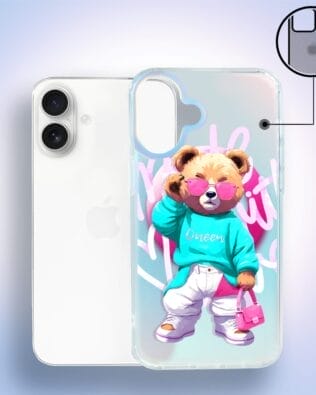 Etui do iPhone 16 IBIZU California Sunset, zmieniające kolor, Pink Queen, stylowy miś