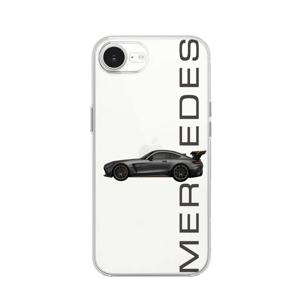 Etui do iPhone 16e przeźroczyste, silikonowe Flexi, Szybkie Auta, Stalowe AMG-GT