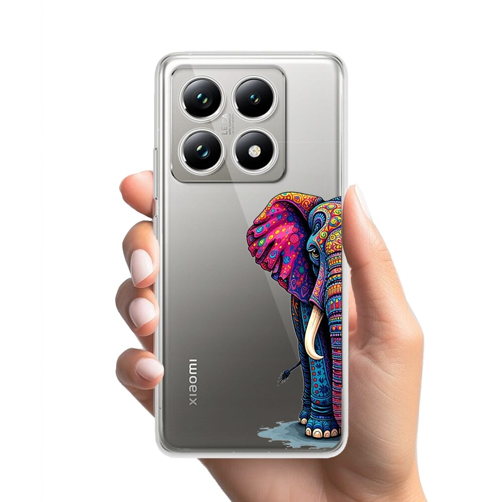 Etui do Xiaomi 14T przeźroczyste, silikonowe Flexi, Dzika Mandala, Słoń - obrazek 2