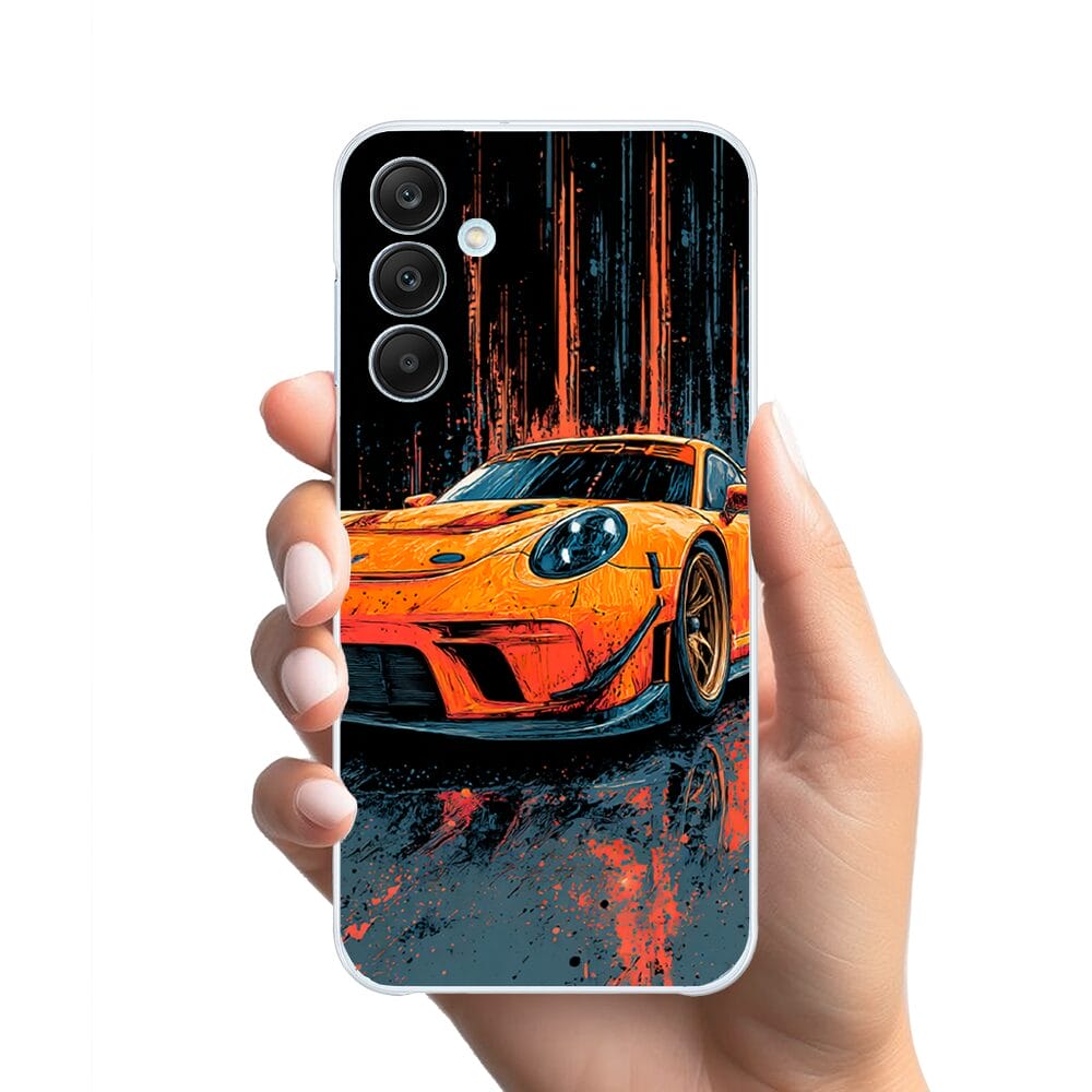 Etui do Samsung Galaxy M35 5G przeźroczyste, silikonowe Flexi, Szybkie Auta, Pomarańczowa 911 - obrazek 2