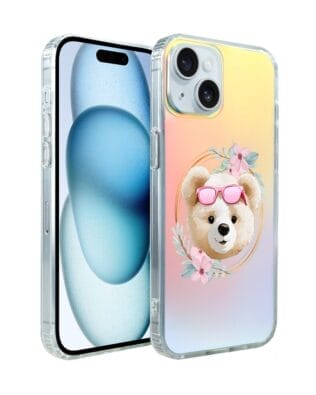 Etui do iPhone 15 IBIZU California Sunset, zmieniające kolor, Flower Queen, miś z kwiatami