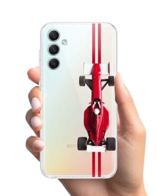 Etui do Samsung Galaxy A34 5G przeźroczyste, silikonowe Flexi, Szybkie Auta, czerwone F1