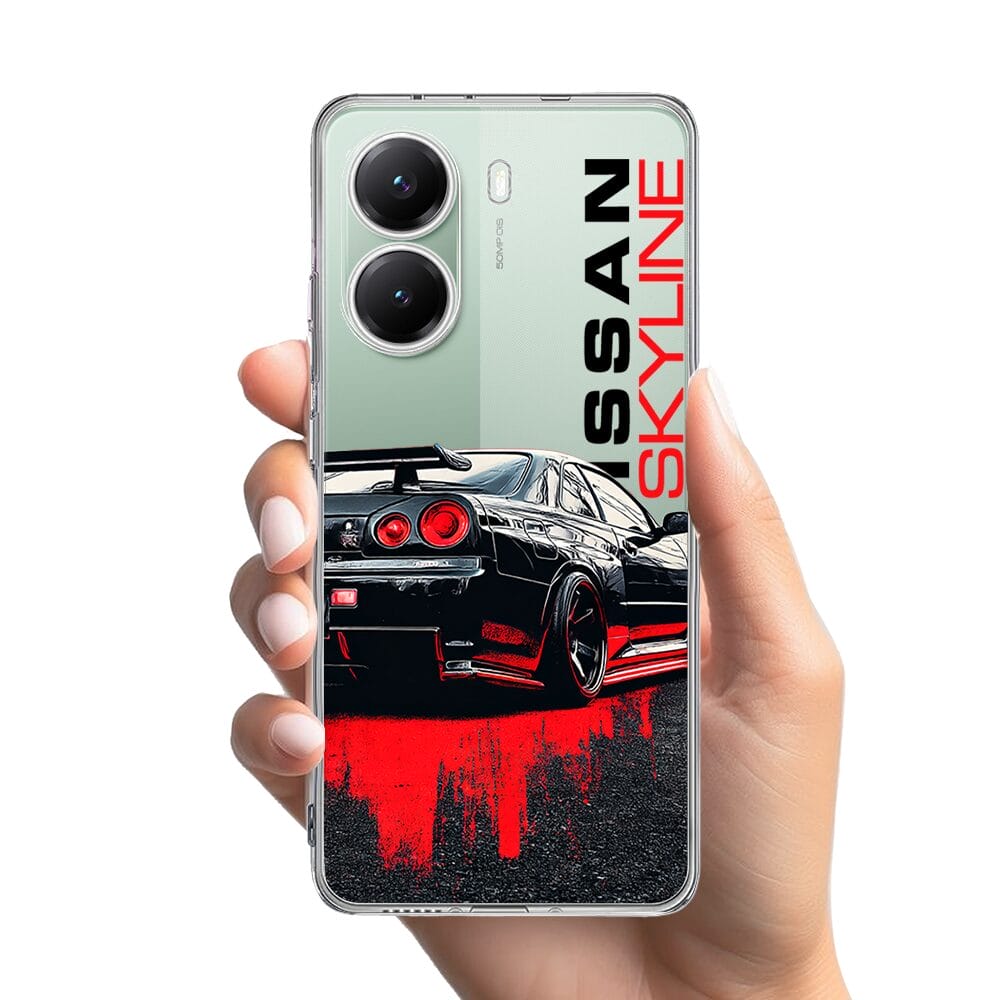 Etui do Xiaomi POCO X7 Pro przeźroczyste, silikonowe Flexi, Szybkie Auta, czarny Skyline - obrazek 2