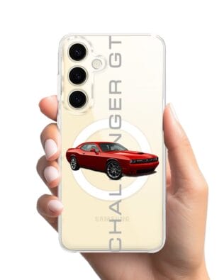 Etui do Samsung Galaxy S24 z MagSafe przeźroczyste, silikonowe Flexi, Szybkie Auta, czerwony Challenger GT