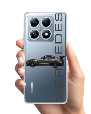 Etui do Xiaomi 14T przeźroczyste, silikonowe Flexi, Szybkie Auta, Stalowe AMG-GT