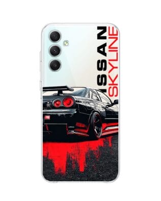 Etui do Samsung Galaxy A34 5G przeźroczyste, silikonowe Flexi, Szybkie Auta, czarny Skyline
