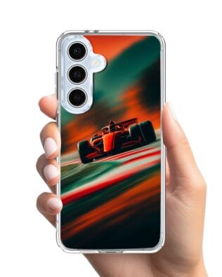 Etui do Samsung Galaxy S24 FE z MagSafe przeźroczyste, silikonowe Flexi, Szybkie Auta, Wyścig F1