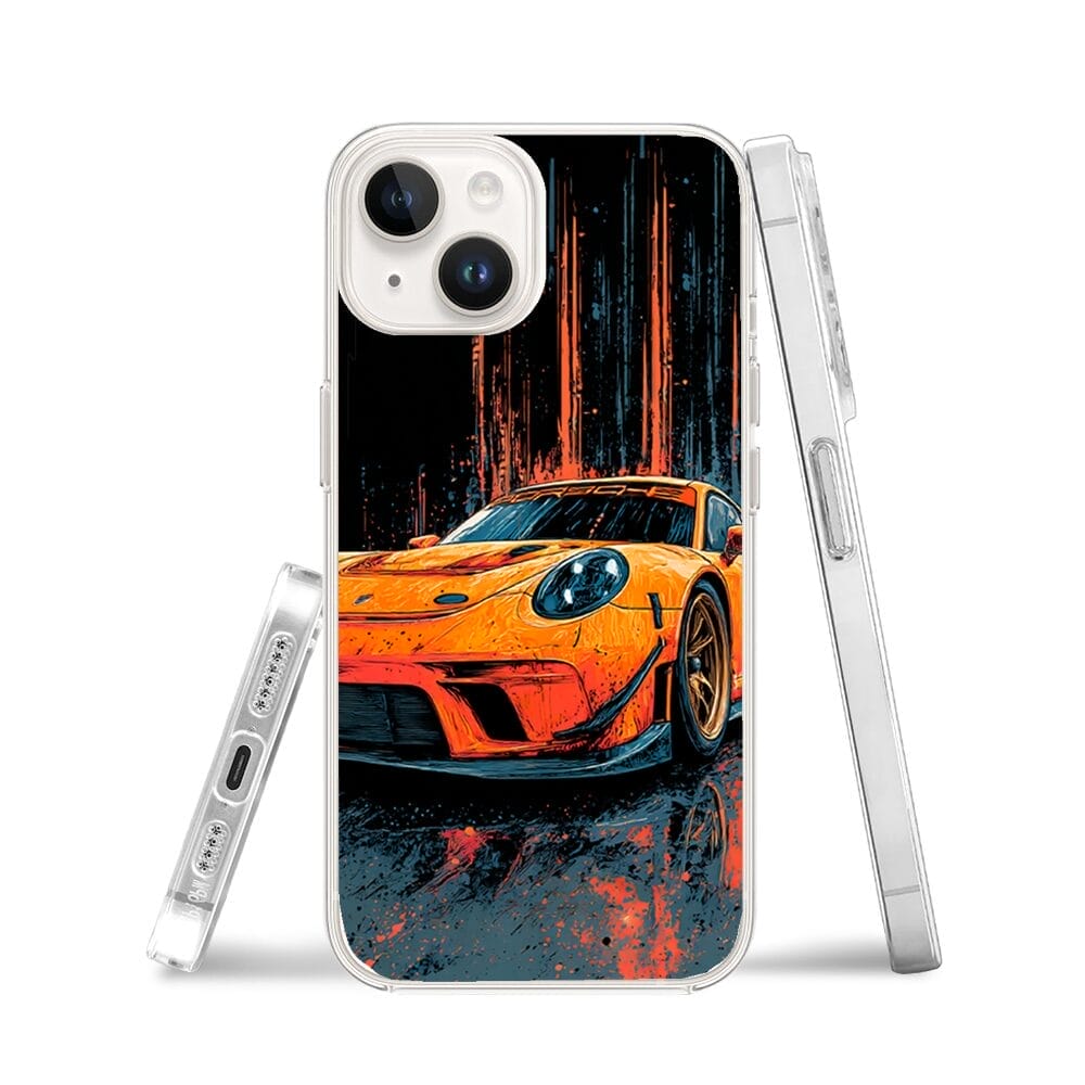 Etui do iPhone 13 przeźroczyste, silikonowe Flexi, Szybkie Auta, Pomarańczowa 911 - obrazek 3