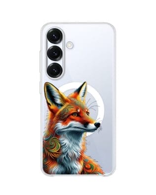 Etui do Samsung Galaxy S25 Plus z MagSafe przeźroczyste, silikonowe Flexi, Dzika Mandala, Twarz lisa