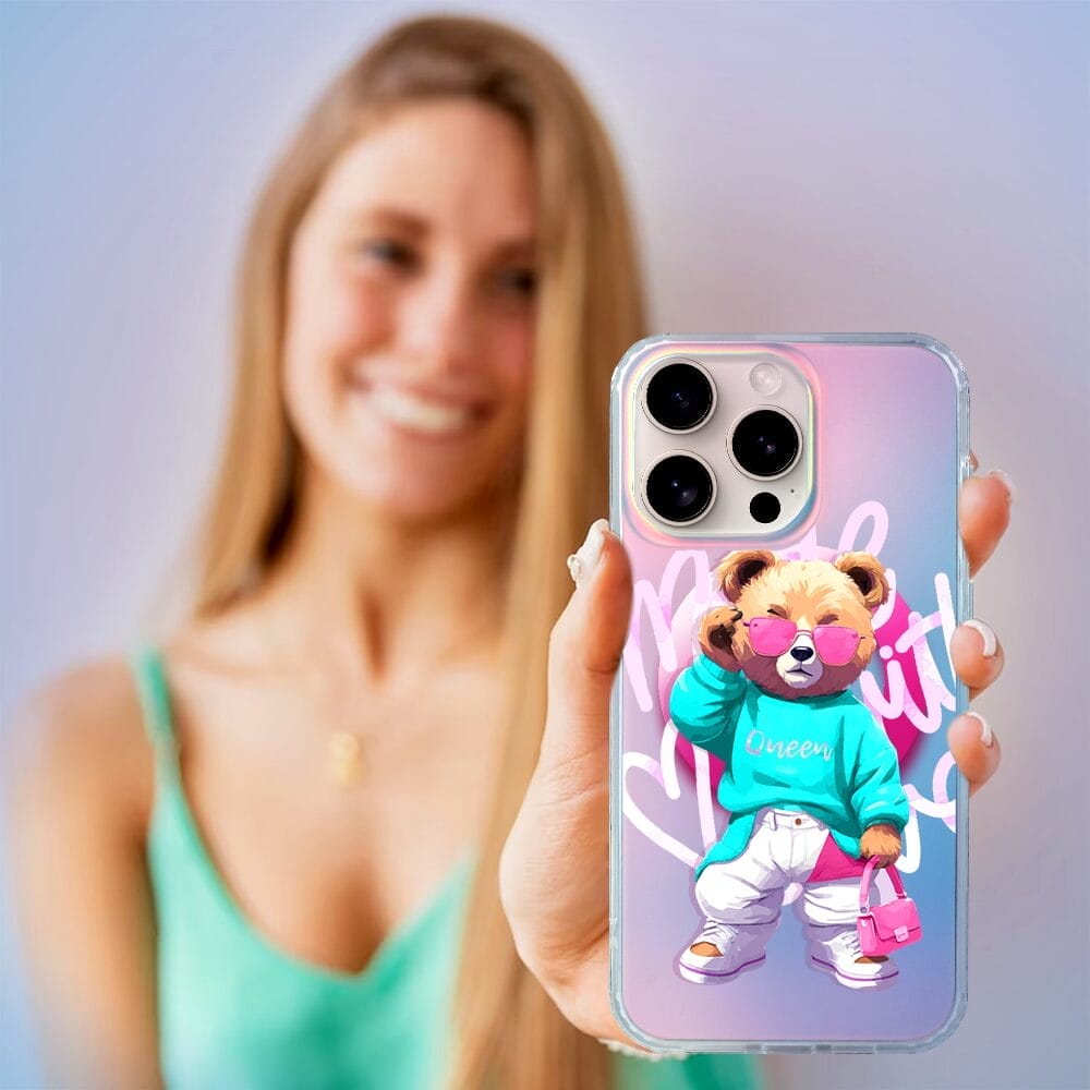 Etui do iPhone 16 Pro Max IBIZU California Sunset, zmieniające kolor, Pink Queen, stylowy miś - obrazek 5