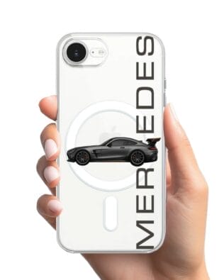 Etui do iPhone 16e z MagSafe przeźroczyste, silikonowe Flexi, Szybkie Auta, Stalowe AMG-GT