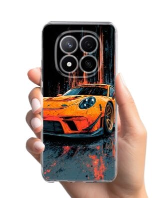 Etui do Xiaomi Redmi Note 14 Pro 4G przeźroczyste, silikonowe Flexi, Szybkie Auta, Pomarańczowa 911
