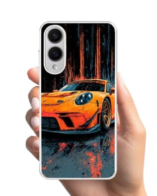 Etui do Samsung Galaxy S25 Edge z MagSafe przeźroczyste, silikonowe Flexi, Szybkie Auta, Pomarańczowa 911