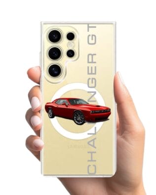 Etui do Samsung Galaxy S24 Ultra z MagSafe przeźroczyste, silikonowe Flexi, Szybkie Auta, czerwony Challenger GT