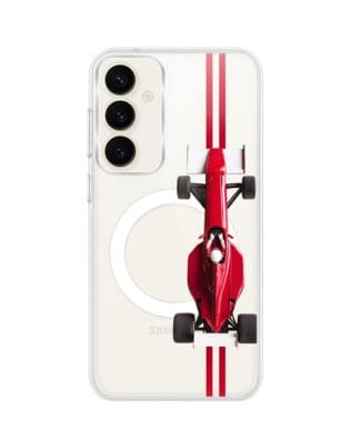 Etui do Samsung Galaxy S23 z MagSafe przeźroczyste, silikonowe Flexi, Szybkie Auta, czerwone F1