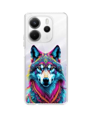 Etui do Xiaomi Redmi Note 14 5G przeźroczyste, silikonowe Flexi, Dzika Mandala, Wilk