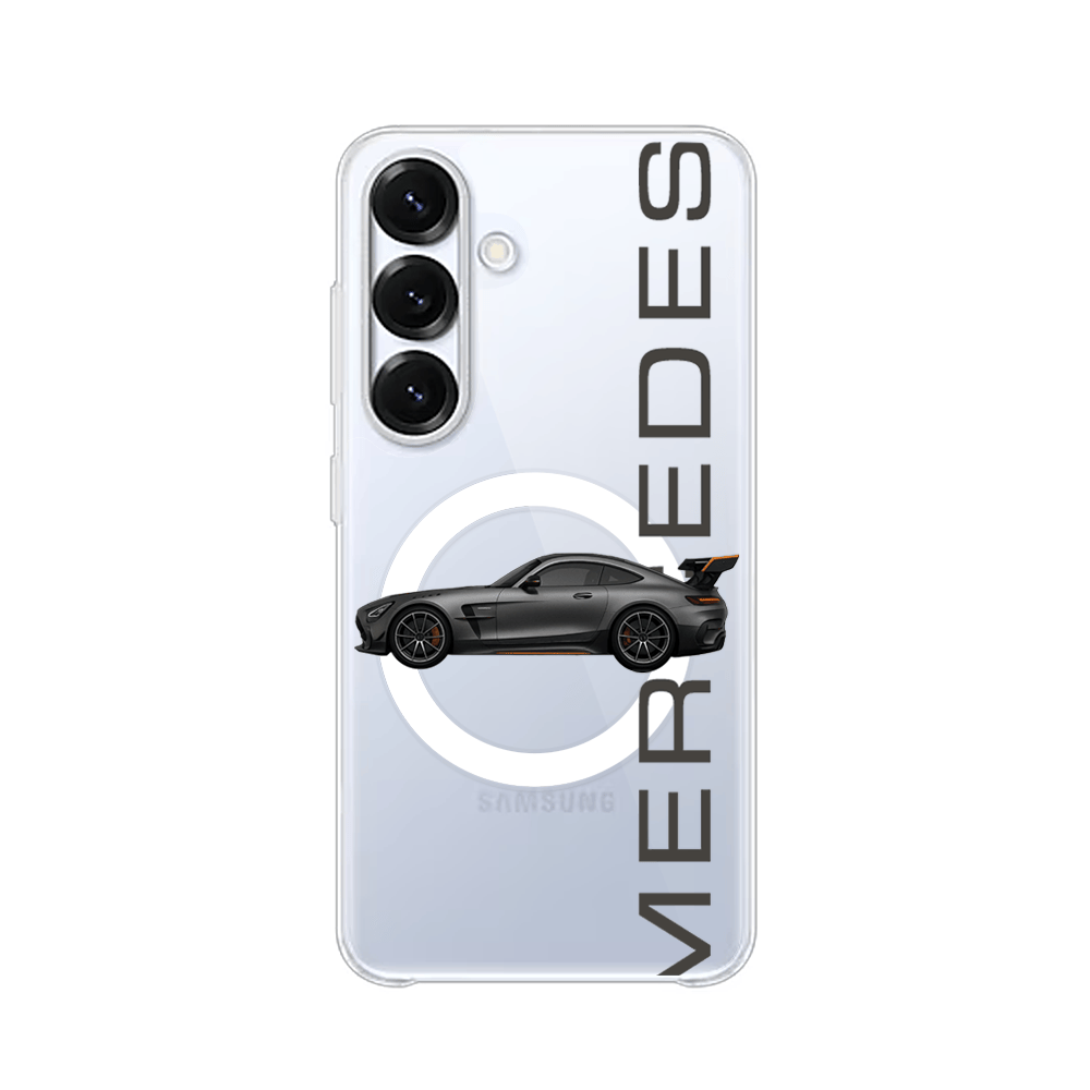 Etui do Samsung Galaxy S25 Plus z MagSafe przeźroczyste, silikonowe Flexi, Szybkie Auta, Stalowe AMG-GT