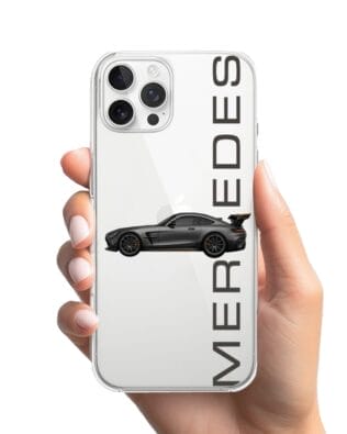 Etui do iPhone 12 Pro przeźroczyste, silikonowe Flexi, Szybkie Auta, Stalowe AMG-GT